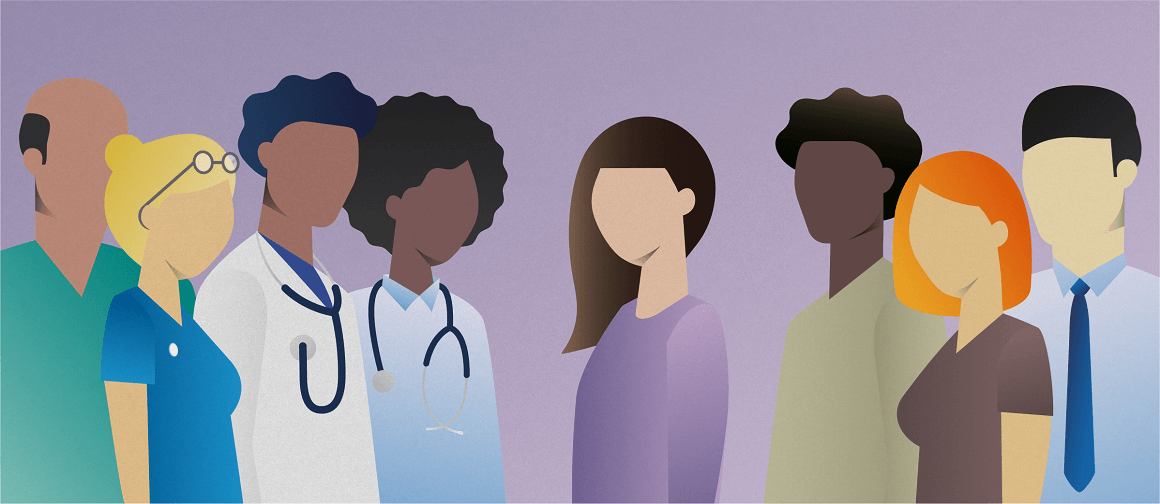 A group of patients and healthcare professionals. 